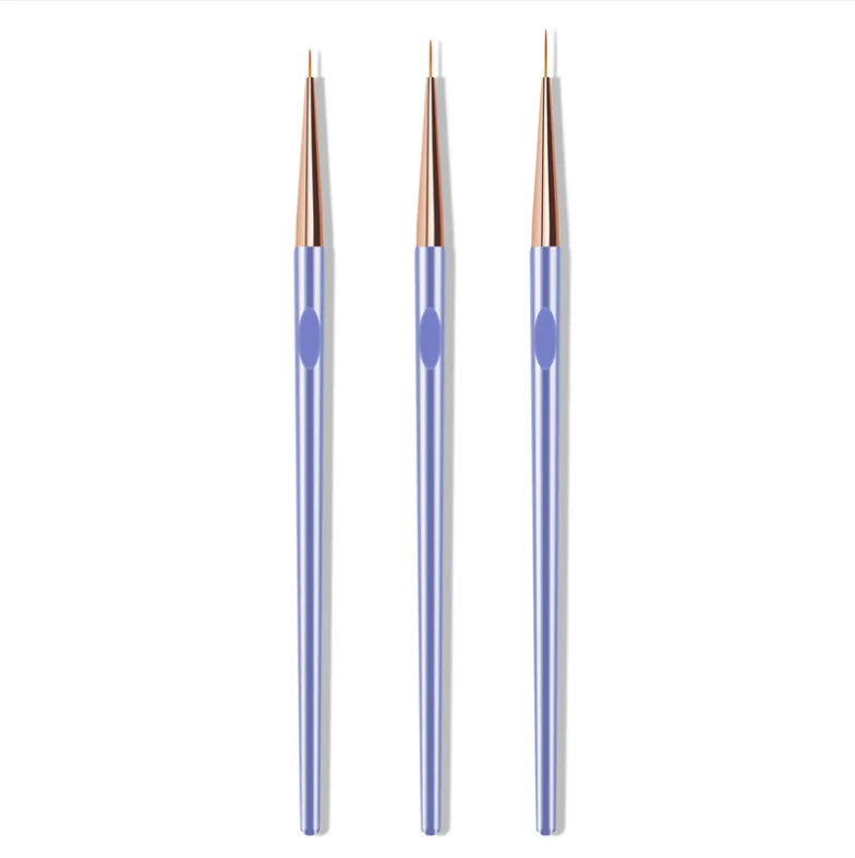 3pcs Professional Nail Art Carved Nail Art Liner Purple Handle 3D Painting Brush Pen Beauty Uv Gel Brush Manicure Tools