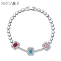 Women's White Gold Brass Bracelet with Rainbow Square Cubic Zirconia Elegant Fine Jewelry for Wedding Parties Gift