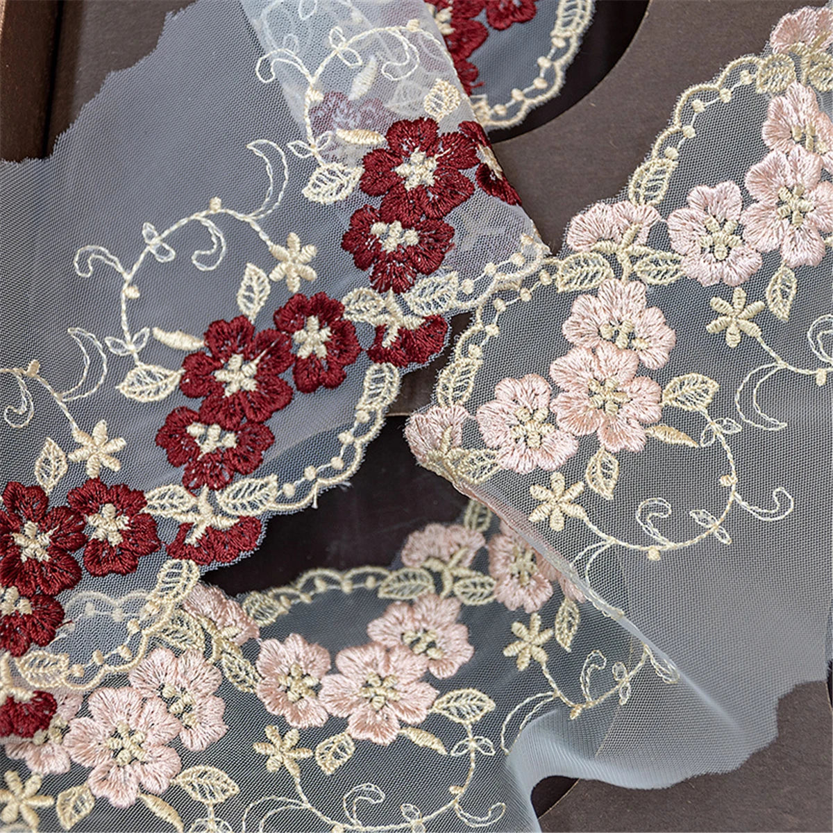 1 Yard Flowers Embroidered Ribbon Lace Trim Mesh Fabric Clothing Wedding Dress Sewing DIY Craft