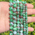 AsVrai U Natural Stone Beads Red Green Sea Sediment Jasper Round Loose Spacer Beads for Jewelry Making DIY Bracelet Handmade