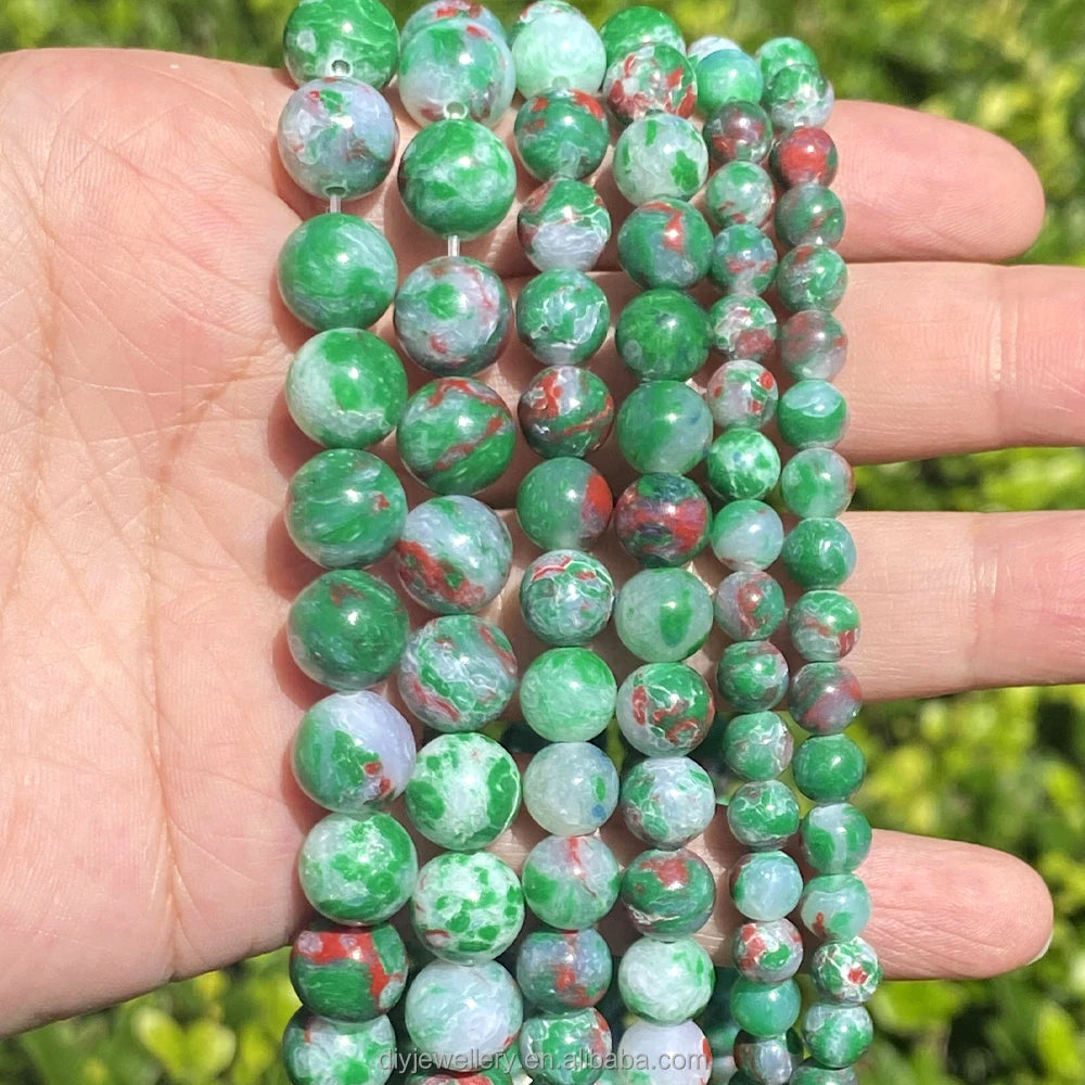 AsVrai U Natural Stone Beads Red Green Sea Sediment Jasper Round Loose Spacer Beads for Jewelry Making DIY Bracelet Handmade