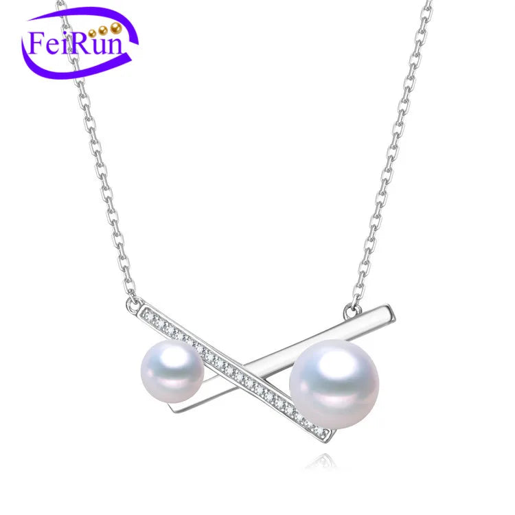 FEIRUN 8mm Button White Natural Pearl Charm Pendant 925 Sterling Silver Freshwater Pendant Necklace Wholesale