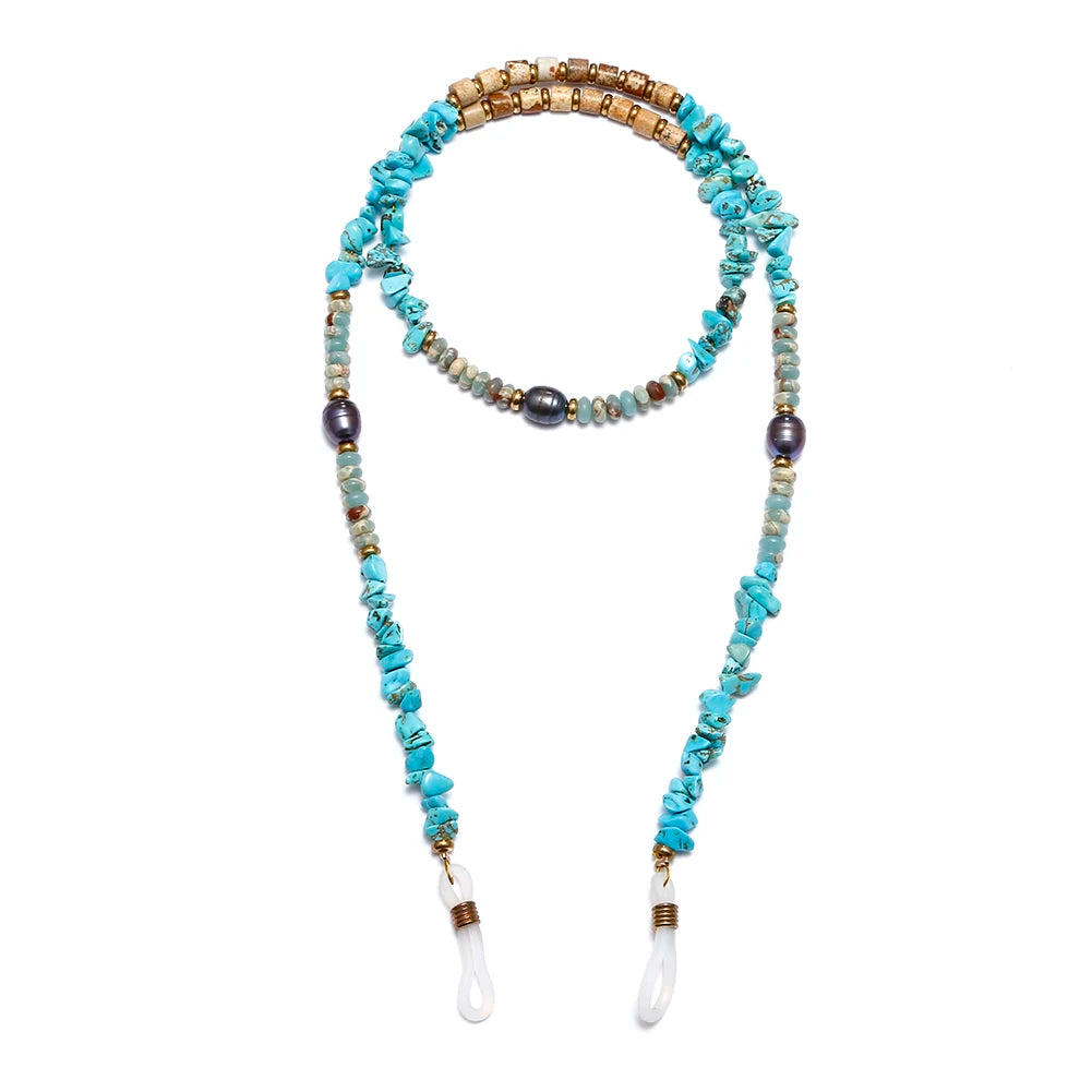 Fashion Latest Sun Glasses Chain Natural Stone Sunglasses Copper Chain CLIPS Beaded Hanging Neck Pearl Glasses Lanyard Chain