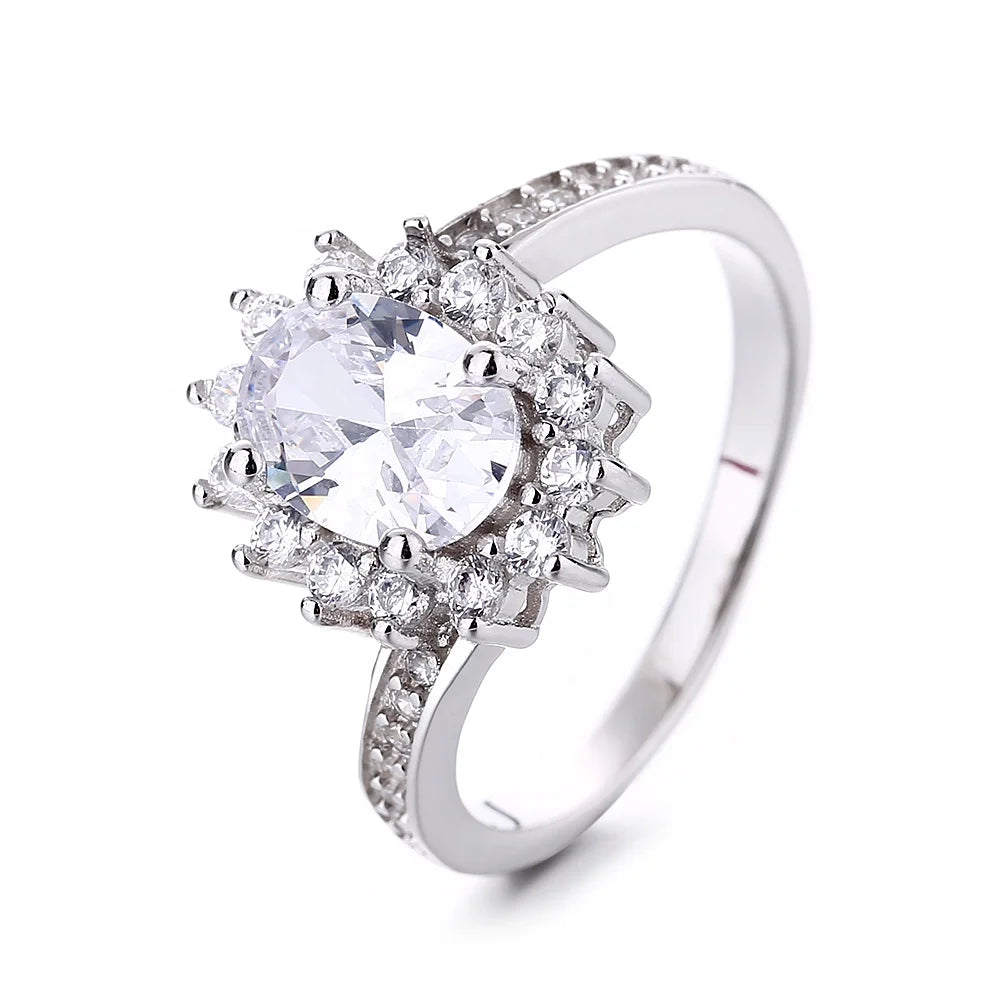 Jewelry White Blue Crystal Stone Wedding Ring Jewelry Silver Zircon Silver Bridal Jewelry Set