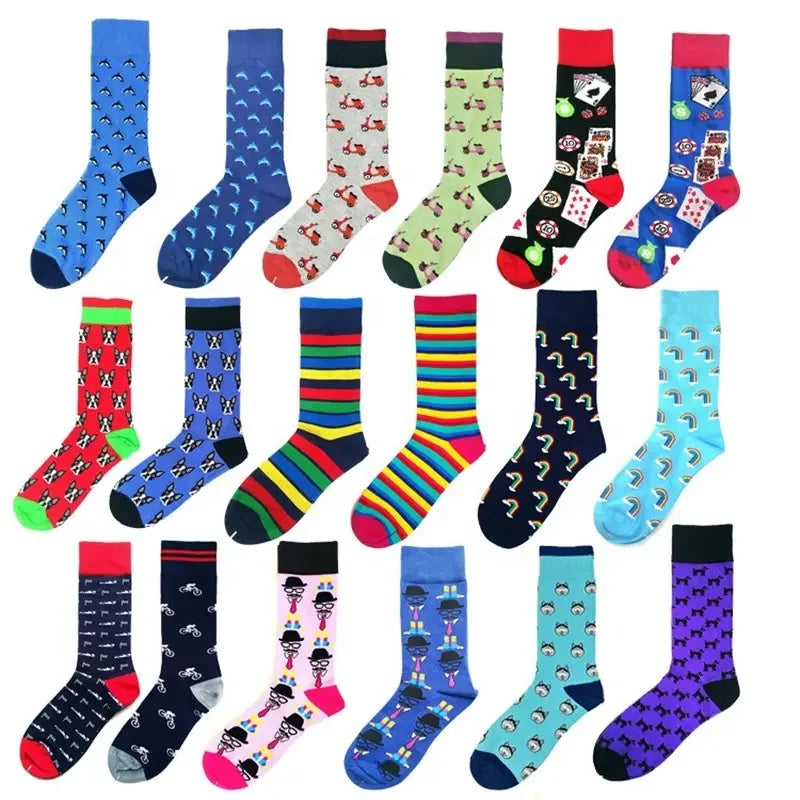 Wholesale Unisex Casual Cotton Crew Socks Funky Novelty French Bulldog Rainbow Patterned for Men Women Unisex for Autumn Season