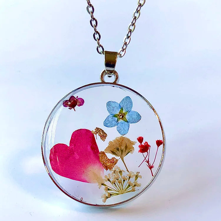 Factory Supplier Real Rose Petal Forget Me Not Necklace Resin Jewelry Resin Flower Necklace