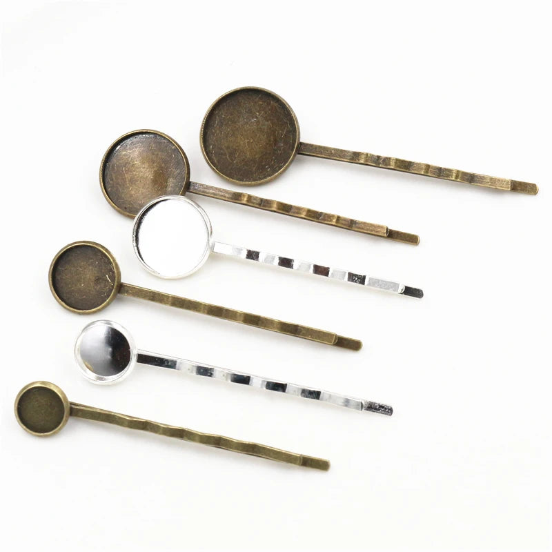 10pcs/lot 8/10/12/14/16/18/20mm High Quality Bronze Silver Plated Hairpins Hair Pins Clips Blank Base Setting for Cabochon Cameo
