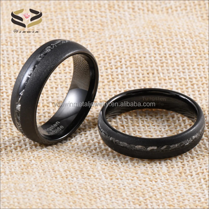 Unisex 8mm 6mm Tungsten Sandblast Black Wedding Engagement Rings Geometric Shape Trendy Jewelry for Anniversary