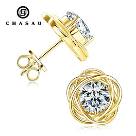 Ready to Ship 925 Sterling Silver 6.5mm 1.0ct Moissanite Infinity Interlocking Knot Solitaire Earrings Studs for Women