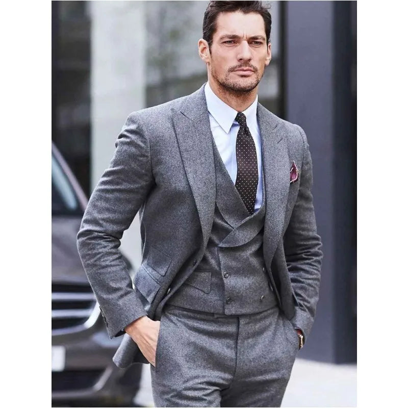 New Arrival Grey Fall Winter Business 3 Pieces Tuxedo for 2025 New Formal Men Suits Groom Wedding Men's Formal Wear