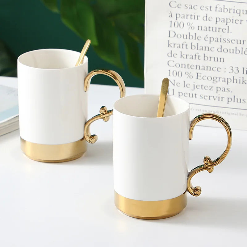 Solhui Blank White Gold Handle Mug Nordic Ceramic Cup Personalized Porcelain Cup Ceramic Coffee Mug