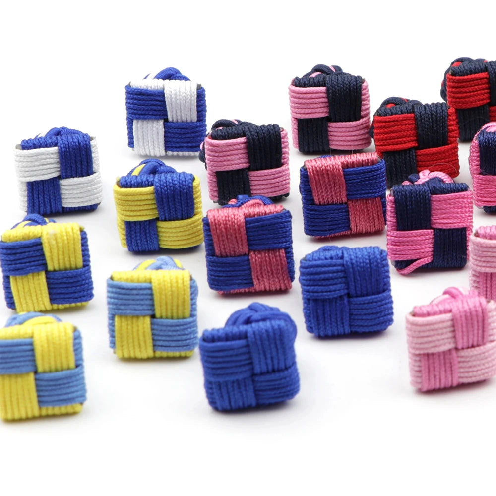 Silk Knots Cufflinks for Men Suits Handmade Elastic Square Cuff Links Button Shirt Wedding Gift Party