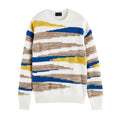 Men's Retro Fall and Winter Pullover Sweater Round Neck Striped Knit With Trendy Landscape Patchwork Autumn Crew Neck Sweater