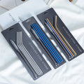 Restaurant Drinking Stainless Steel Metal Straws Reusable Milk Tea Coffee Straight Bend Straw Set