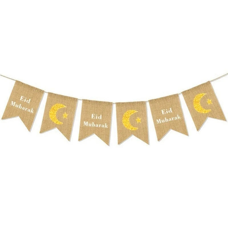 Ramadan Eid Party Banners Burlap Eid Mubarak Ramadan Kareem Banner Bunting Garland Muslim Mubarak Supplies for Festive