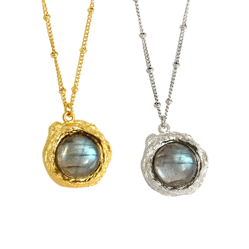 Wuqie 925 Silver with Gemstone Necklace White Crystal and Labradorite Pendant Necklace