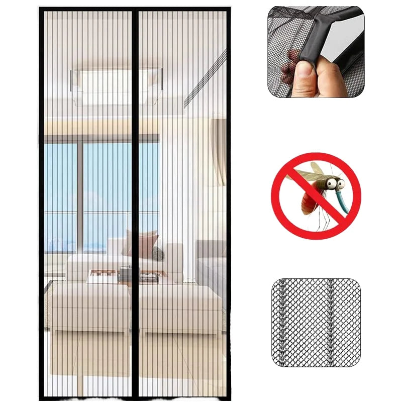 Magnetic Mesh Screen Door Curtain Heavy Duty Polyester Material Hands Free Entry and Self Sealing Design Keep Bugs Out
