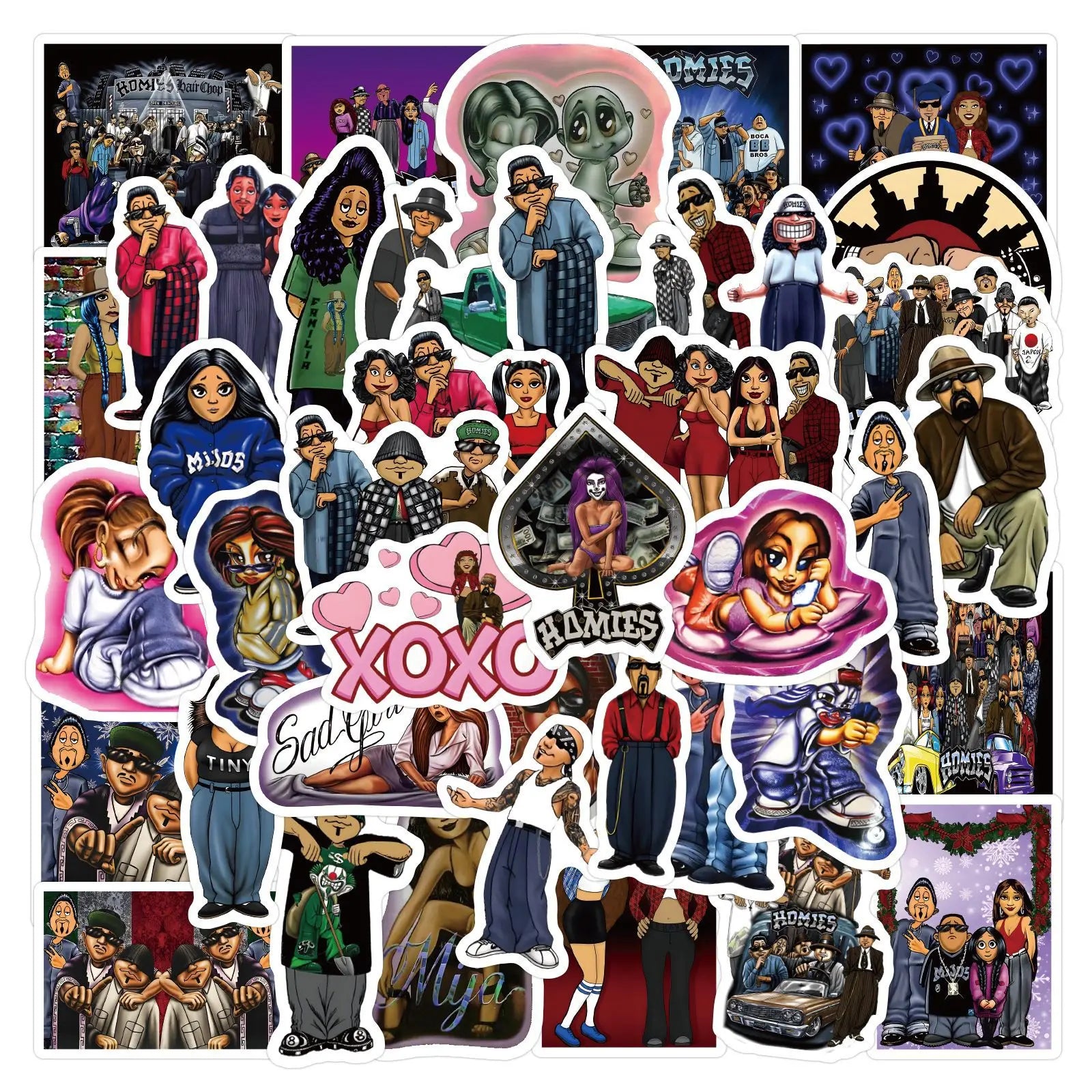 60PCS Cool Hip Hop Bros Decals Skateboard Laptop Car DIY Homies Sticker