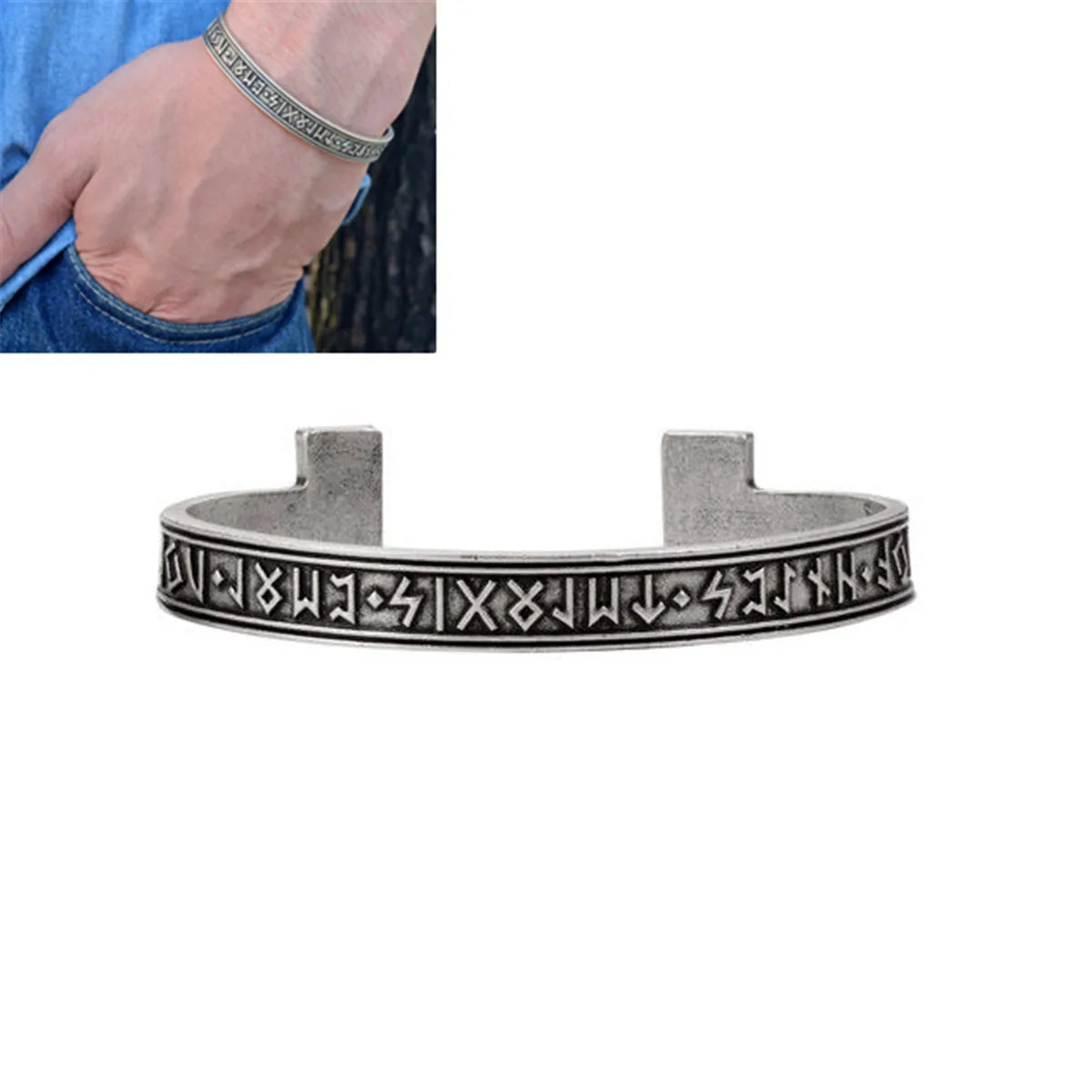 Vintage Retro Unique Viking Rune Silver Totem Bangle Silver Cuff Bracelet Jewellery Decor