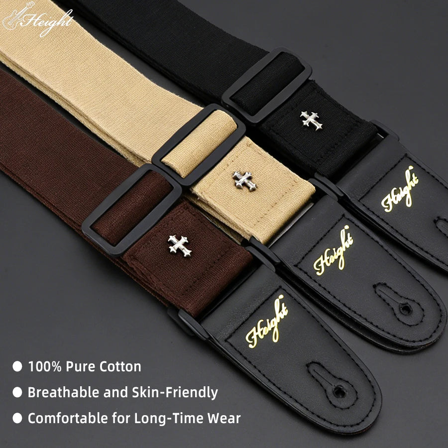Guitar Strap Cotton PU Leather End Tap Adjustable Length Durable Musical Instrument Accessory for Acoustic Electric Guitars