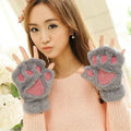 Wholesale Factory Hot Sale Cute Cat Kitten Paw Fingerless Faux Fur Plush Gloves for Girls Women