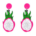 Simple Sweet Fruit Pendant Resin Earrings Pitaya Acrylic Drop Earrings Party Jewelry Green Leaf Black Speckled White Pink 1 Pair