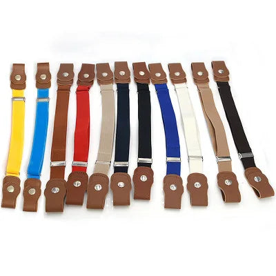 Kids Fashion High Elastic Canvas Belt With PU Button Without Buckle Adjustable Free Elastic Stretch Belts for Children