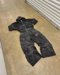 OEM Vintage Acid Wash Sun Faded DTG Printing logo Rhinestone Zip up Hoodie  500gsm Heavyweight Streetwear Distressed Wash Hoodie