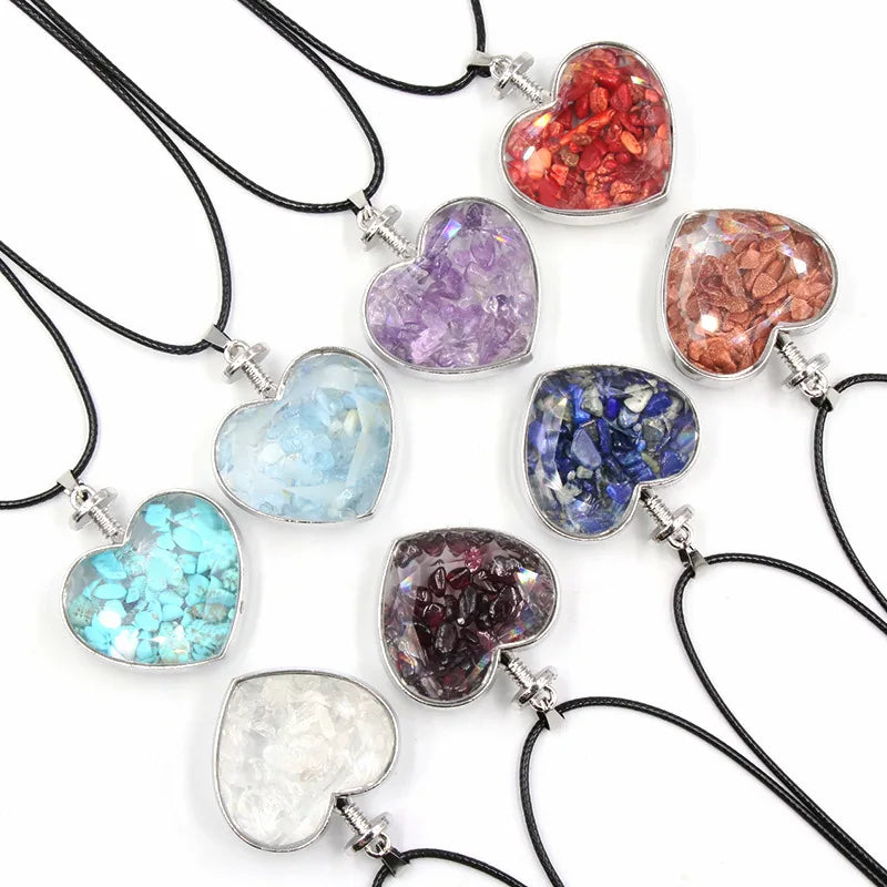 Natural Stone Raw Stone Polished Pendant Electroplated Silver Plated Healing Crystal Heart Shape Pendant Necklace