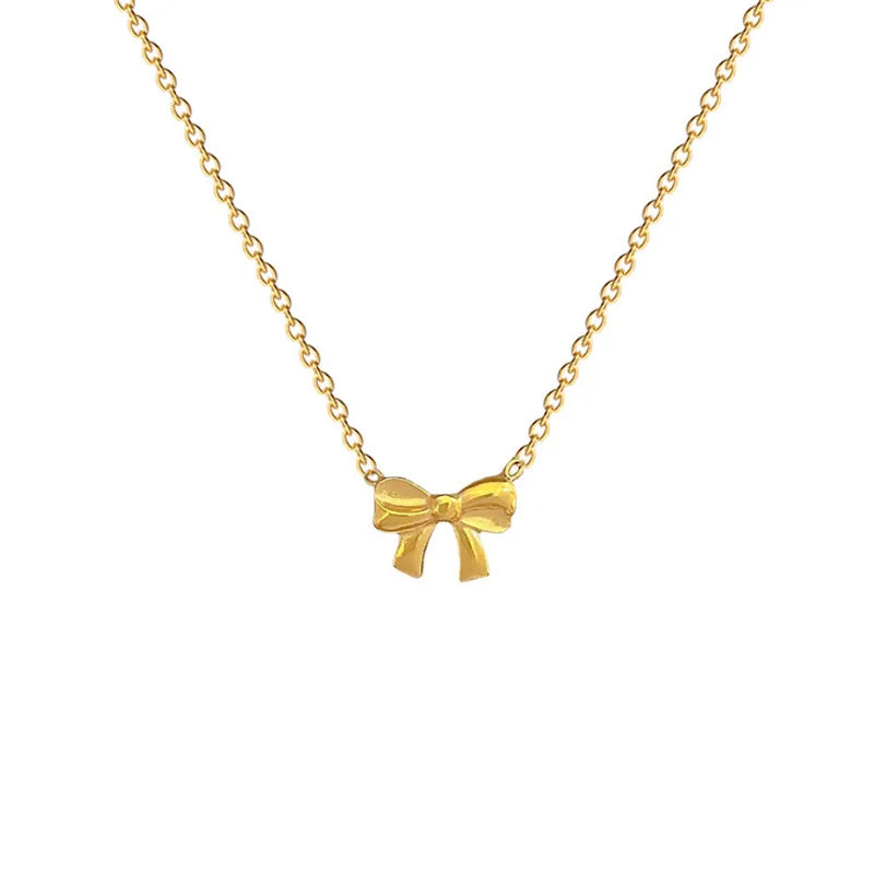 Simple Bow Stainless Steel Titanium Steel Necklace Women's Gold and Silver Necklace Light Luxury Necklace Banquet Wedding