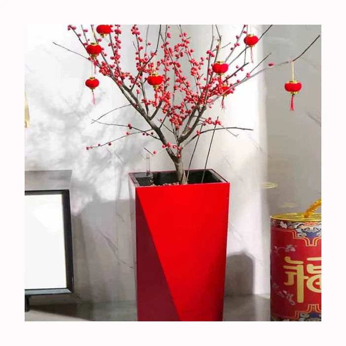 Modern Style Diamond Shape Plastic Flower Pot with Self-Watering Baking Varnish Finish for Home & Hotel Floor Use