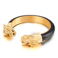 KALEN Domineering Stainless Steel Dragon Head Cowhide Open Cuff Bangle