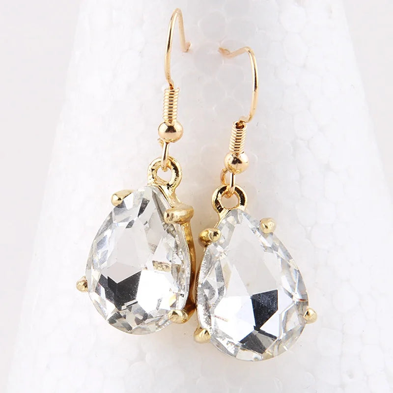 New Women Shiny Crystal Glass Charm Earring White Black Diamond Gray Blue Water Drop Pendant Dangling Earrings