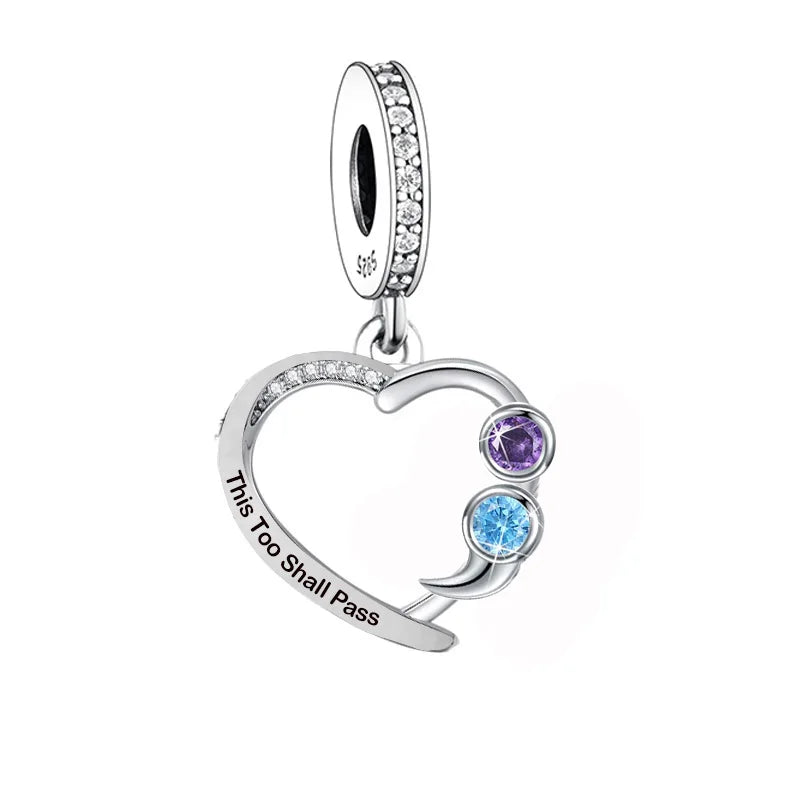 925 Silver Semicolon Comma This Too Shall Pass Suicide Awareness Beads Charm Fit Original Charms Bracelets Jewelry Making
