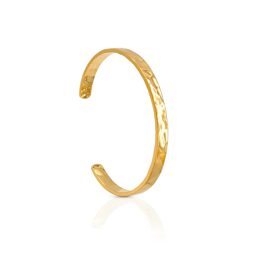 Chris April Minimalist 316L Stainless Steel PVD Gold Plated Trendy Bumpy Texture Organic Open Cuff Bracelets