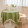 Wholesale Green Blue Brown Solid Rectangle Tablecloth With Tassels for Round Tea Tables Polyester Blue Green White Tablecloths