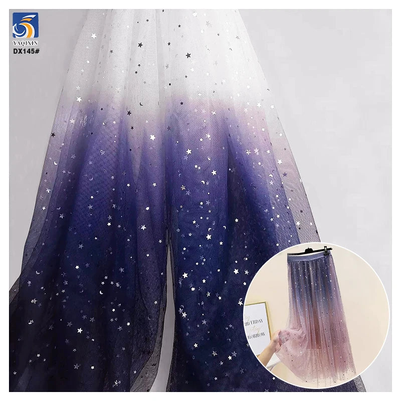 DX145 Wholesale Gradient Glitter Stars Sequin Tulle Mesh Fabric Ombre Stars Tulle Fabric for Girl Dress