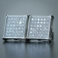 CAOSHI Hip Hop Silver Color Shiny Earrings Bling Luxury Zirconia Geometry Stud Earring Square Stud Earrings for Men