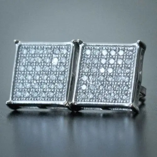 CAOSHI Hip Hop Silver Color Shiny Earrings Bling Luxury Zirconia Geometry Stud Earring Square Stud Earrings for Men