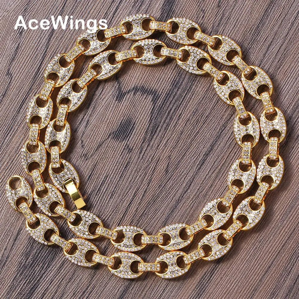 AC006  Alloy Chain Hip Hop Iced Out Cuban Chain Necklace Bling Bling Jewelry
