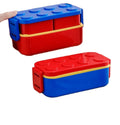 2025 New Arrival GAS Cute 1300ml Fold-up Plastic Lunch Box 3-in-1 Funny Blocks Microwavable Portable Blue/Yellow 4 Lattice Kids