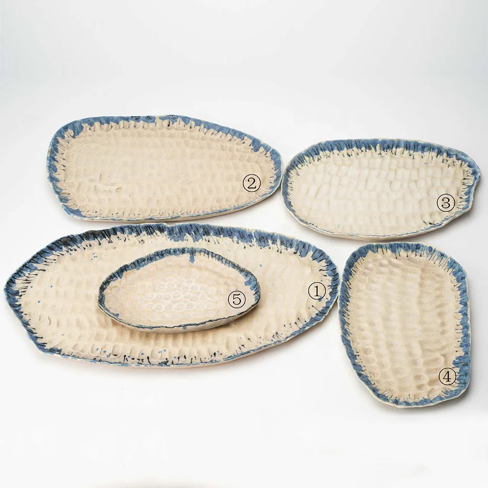 Blue Fish Scale Ceramic Fruit Plate Creative Porcelain Tabletop Decorations for Restaurant/Hotel