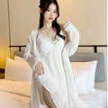 2025 Ladies' Loungewear V-Neck Sexy Seduction Dress with Solid Lace Split Hem for Summer Autumn Spring