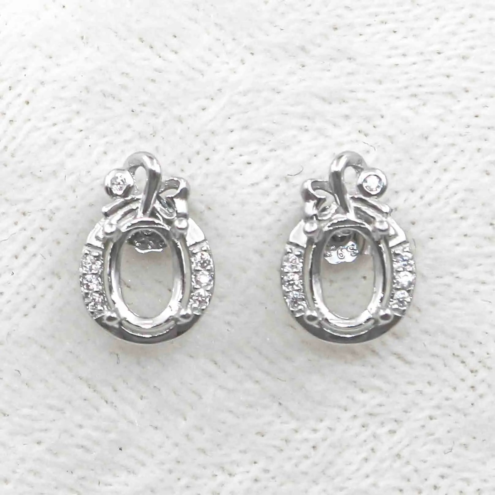 Sterling Silver 5*7mm Semi Mount Stud Earrings Empty Support Blank Claws Setting S925 Base Without Center Stone for DIY Inlay