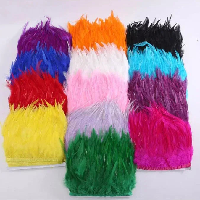 Assorted Colors Dyed Cock Saddle Fringe Selected Prime Wholesale Trim Rooster Saddle Feather Trimmings 10-15cm SHC Brand