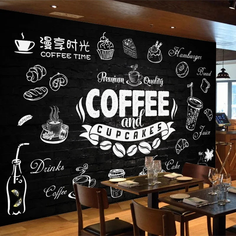 Modern 3D Graffiti Mural Silk Wallpaper Waterproof & Anti-Static for Cafe Restaurant Pizza Shop Administration Use