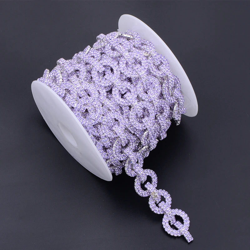 JUNAO 1 Yard Tassel Rhinestones Trim Violet  Stones Ribbon Sew on Rhinestone Chain Fringe