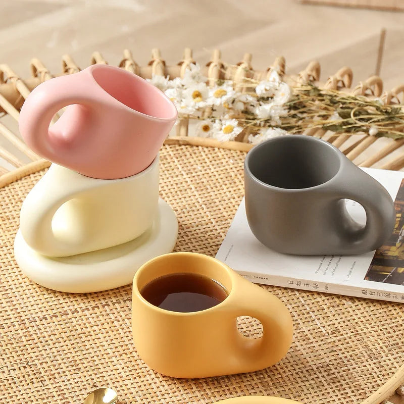 Custom Design Nordic Fat Mug Ceramic Coffee Mug with Cloud Saucer Chubby Mug