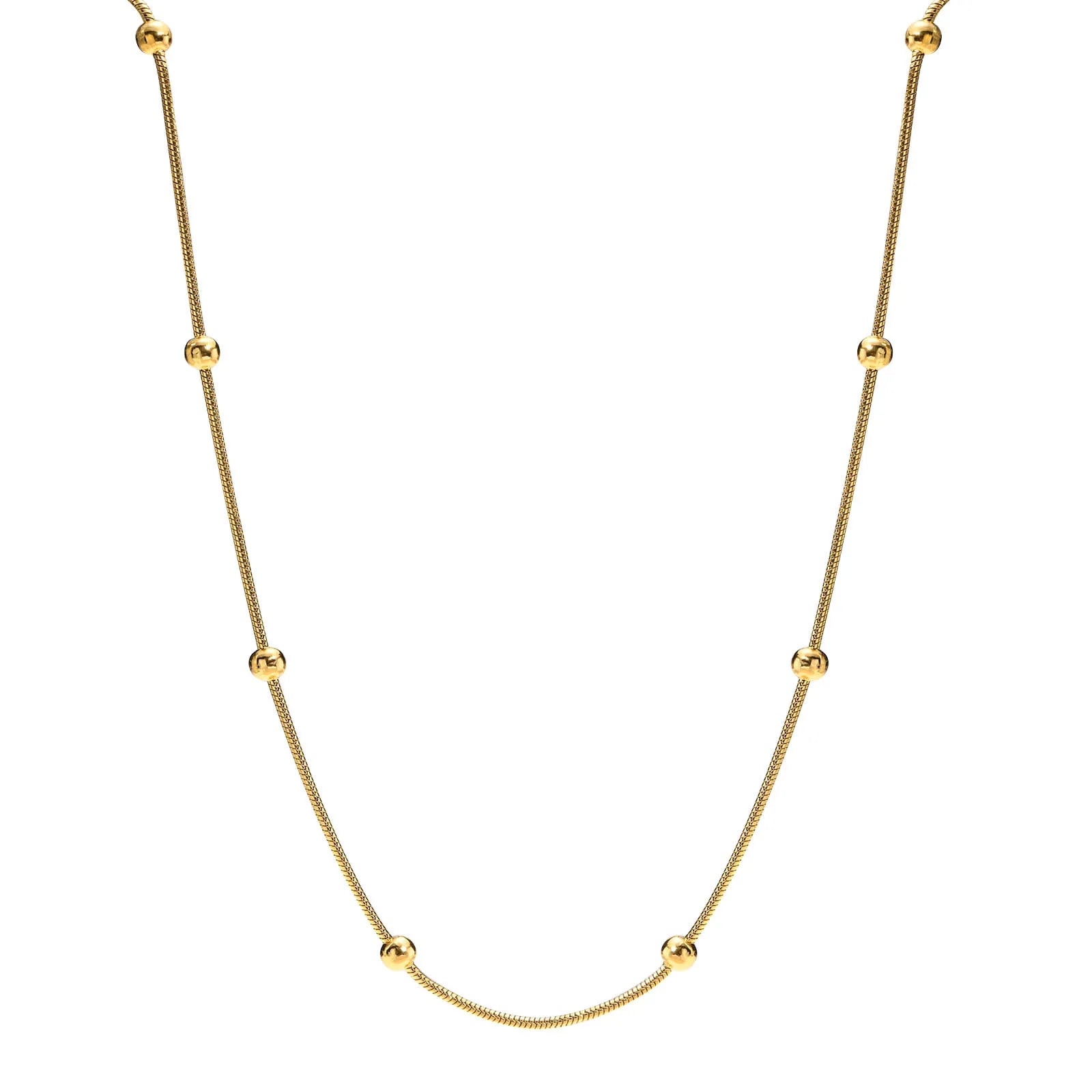 Joolim Jewelry 18K Gold Plated Dainty Snake Chain Beads Satellite Necklace Stainless Steel Jewelry Wholesale