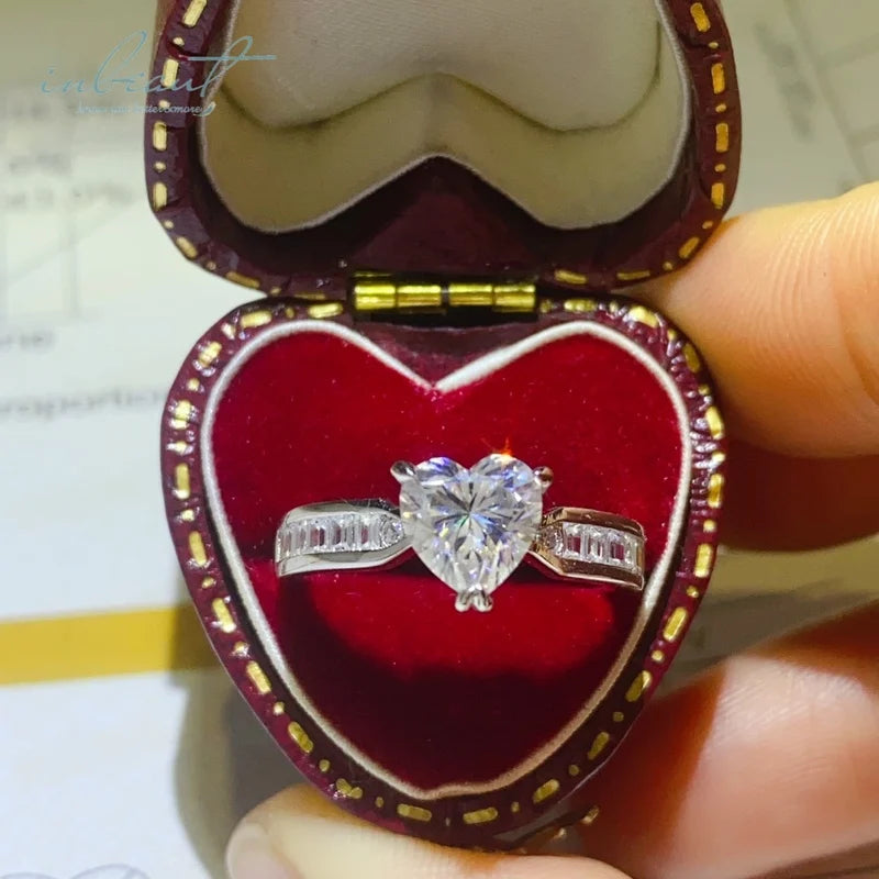 Silver 925 Original 1 Carat Diamond Test Past Brilliant Cut Sparkling D Color Heart Moissanite Wedding Ring Women Gemstone Rings